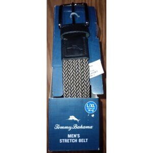 Tommy Bahama Men’s L/XL Black Khaki Braided Stretch Belt Leather Adjustable NWT
